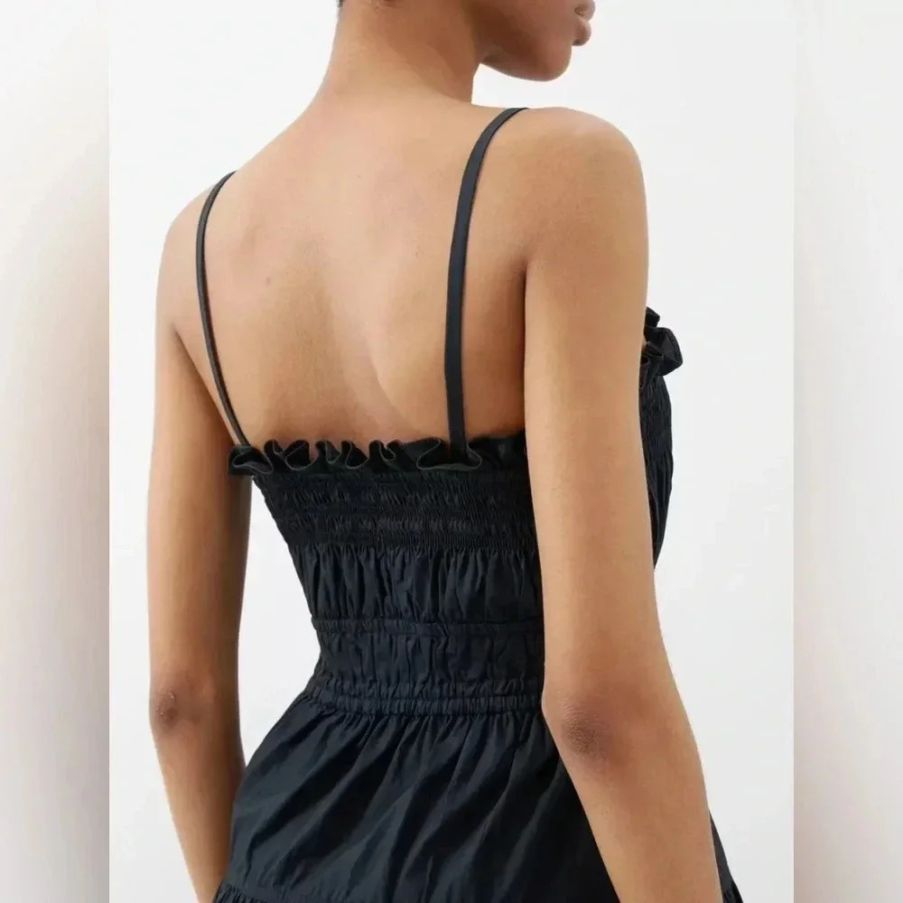 NEW Ulla Johnson Lisbet smocked cotton-poplin midi Dress Size 6 B753 - Picture 3 of 7